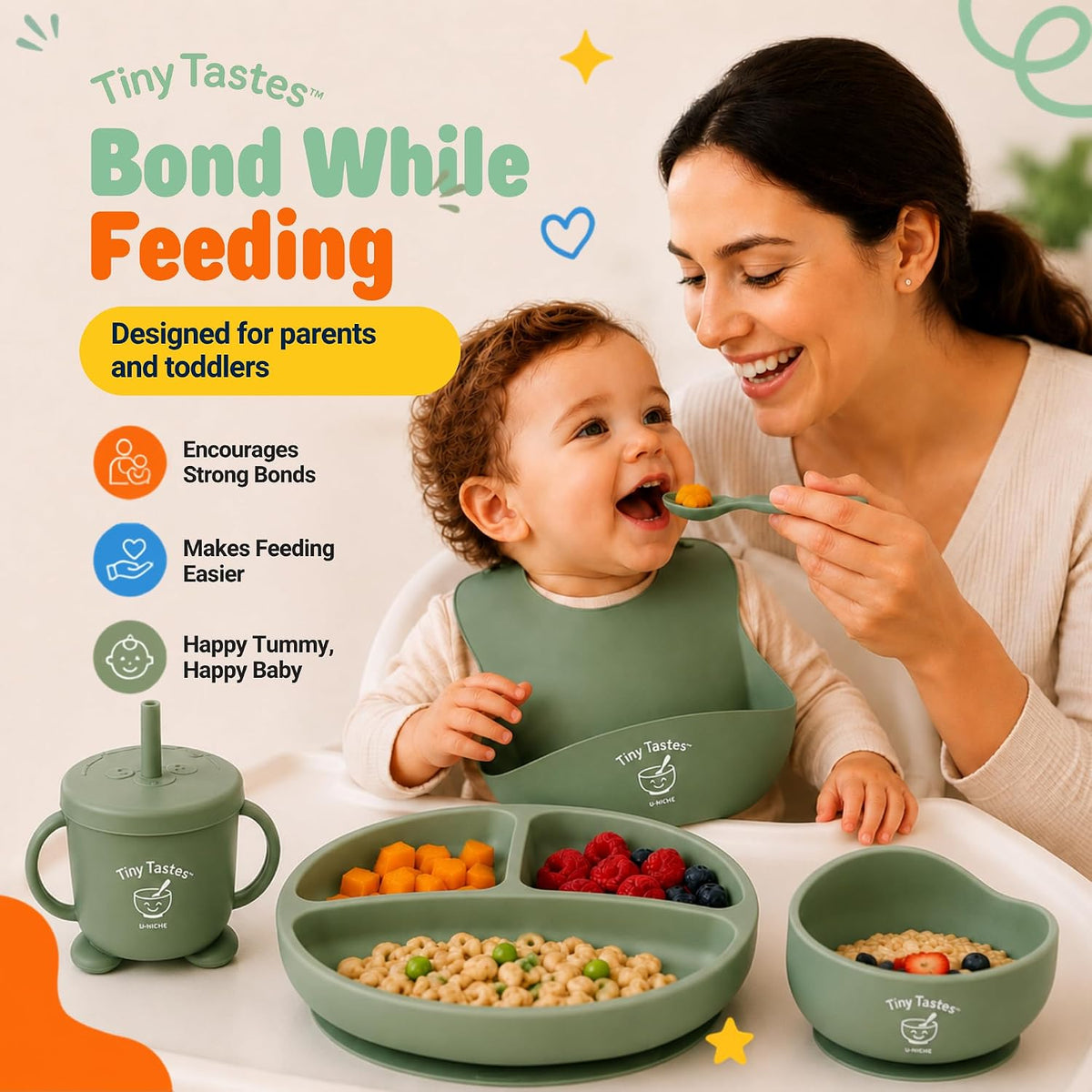 10-Piece Silicone Baby Feeding Set – Baby Led Weaning Supplies with Suction Plate & Bowl, Adjustable Bib, Snack Cup, Spoons & Fork, BPA-Free Baby Feeding Essentials for Toddlers