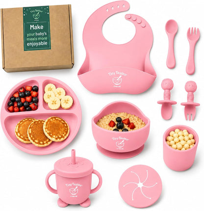 10-Piece Silicone Baby Feeding Set – Baby Led Weaning Supplies with Suction Plate & Bowl, Adjustable Bib, Snack Cup, Spoons & Fork, BPA-Free Baby Feeding Essentials for Toddlers