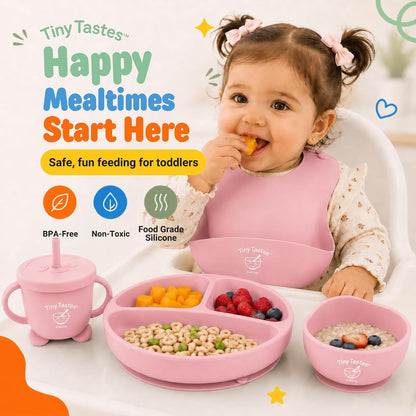 10-Piece Silicone Baby Feeding Set – Baby Led Weaning Supplies with Suction Plate & Bowl, Adjustable Bib, Snack Cup, Spoons & Fork, BPA-Free Baby Feeding Essentials for Toddlers