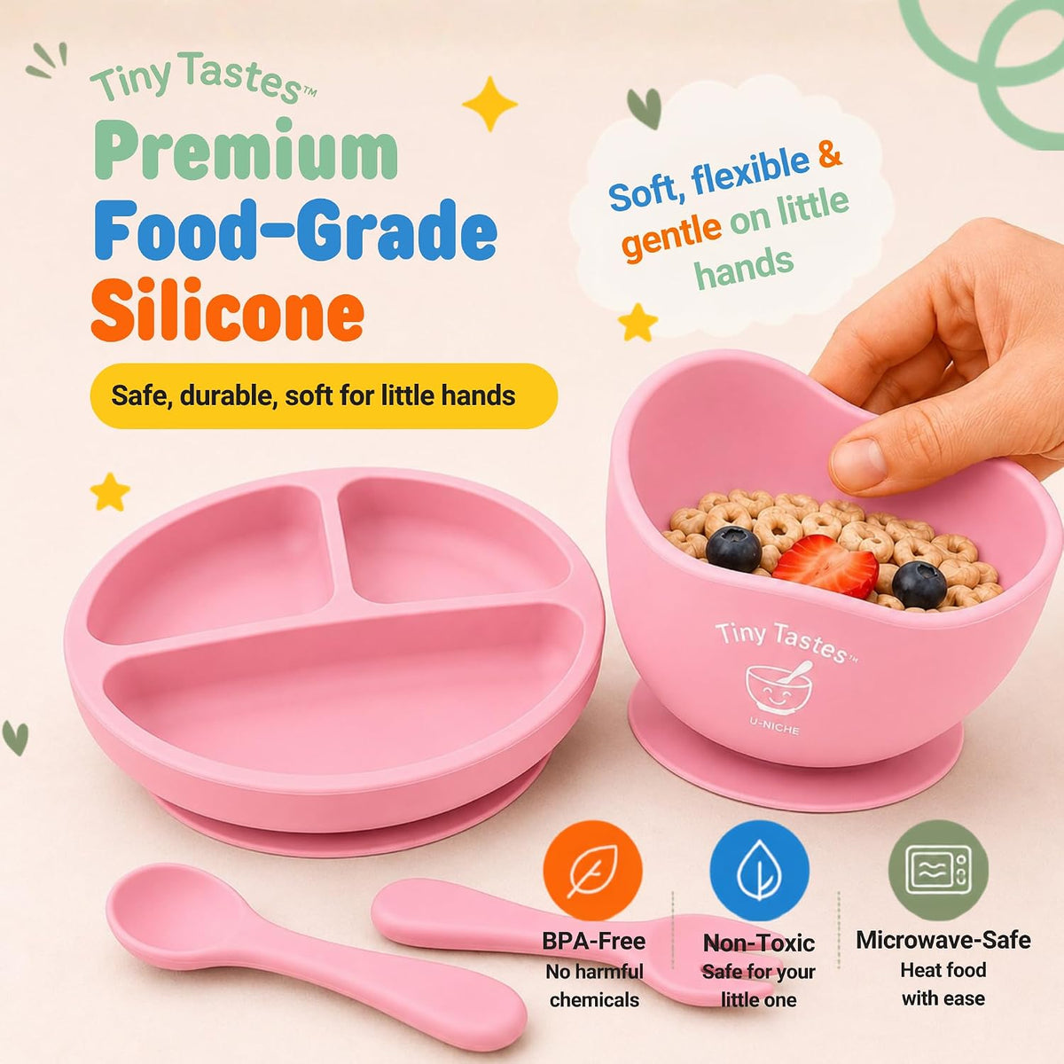 10-Piece Silicone Baby Feeding Set – Baby Led Weaning Supplies with Suction Plate & Bowl, Adjustable Bib, Snack Cup, Spoons & Fork, BPA-Free Baby Feeding Essentials for Toddlers