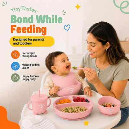 10-Piece Silicone Baby Feeding Set – Baby Led Weaning Supplies with Suction Plate & Bowl, Adjustable Bib, Snack Cup, Spoons & Fork, BPA-Free Baby Feeding Essentials for Toddlers