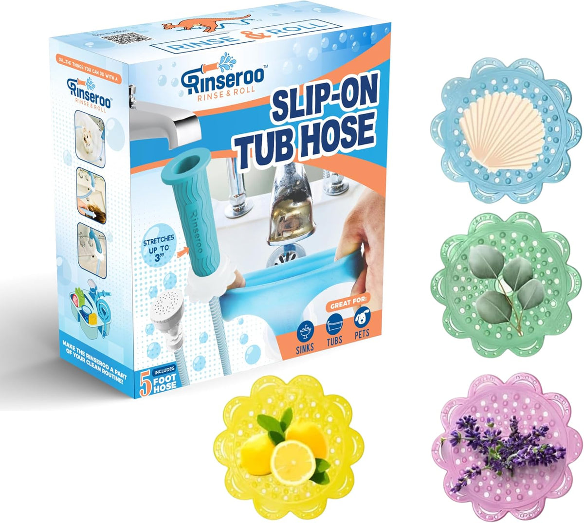 Bundle: No-Install Tub Faucet Sprayer & Scented Hair Catchers - Ultimate Bath & Shower Kit for Home, Pets, and Baby Care