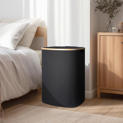 Slim Laundry Basket with Lid, 80L Narrow Laundry Hamper with Removable Bag, Clothes Hampers for Laundry with Bamboo Handles for Bathroom, Bedroom, Dorm & Laundry Room