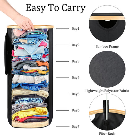 Slim Laundry Basket with Lid, 80L Narrow Laundry Hamper with Removable Bag, Clothes Hampers for Laundry with Bamboo Handles for Bathroom, Bedroom, Dorm & Laundry Room