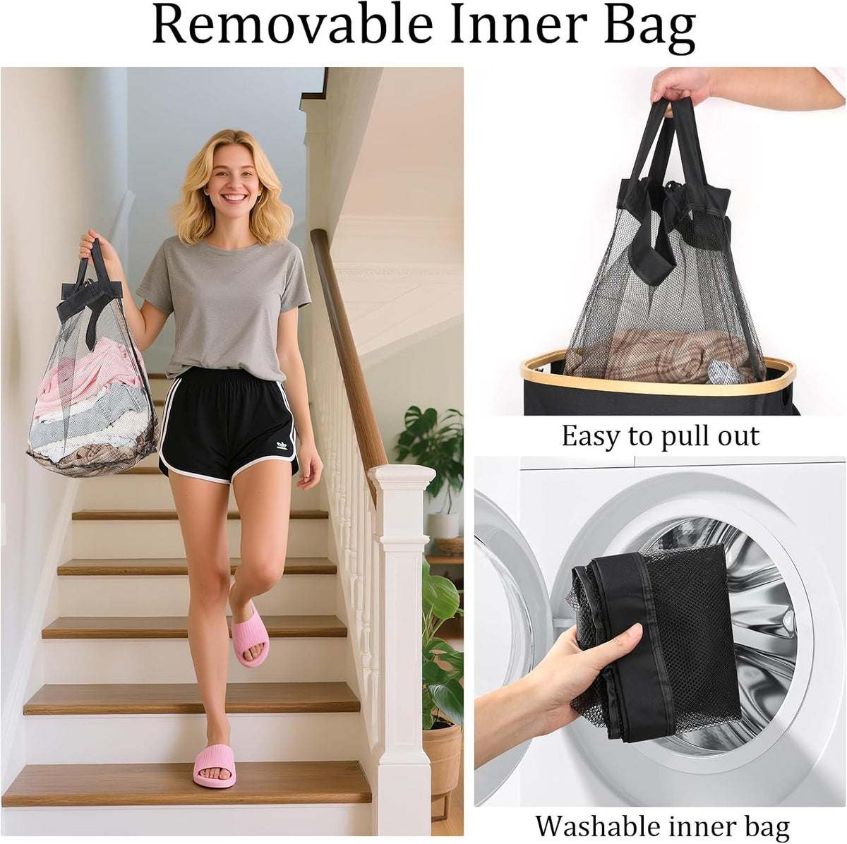 Slim Laundry Basket with Lid, 80L Narrow Laundry Hamper with Removable Bag, Clothes Hampers for Laundry with Bamboo Handles for Bathroom, Bedroom, Dorm & Laundry Room