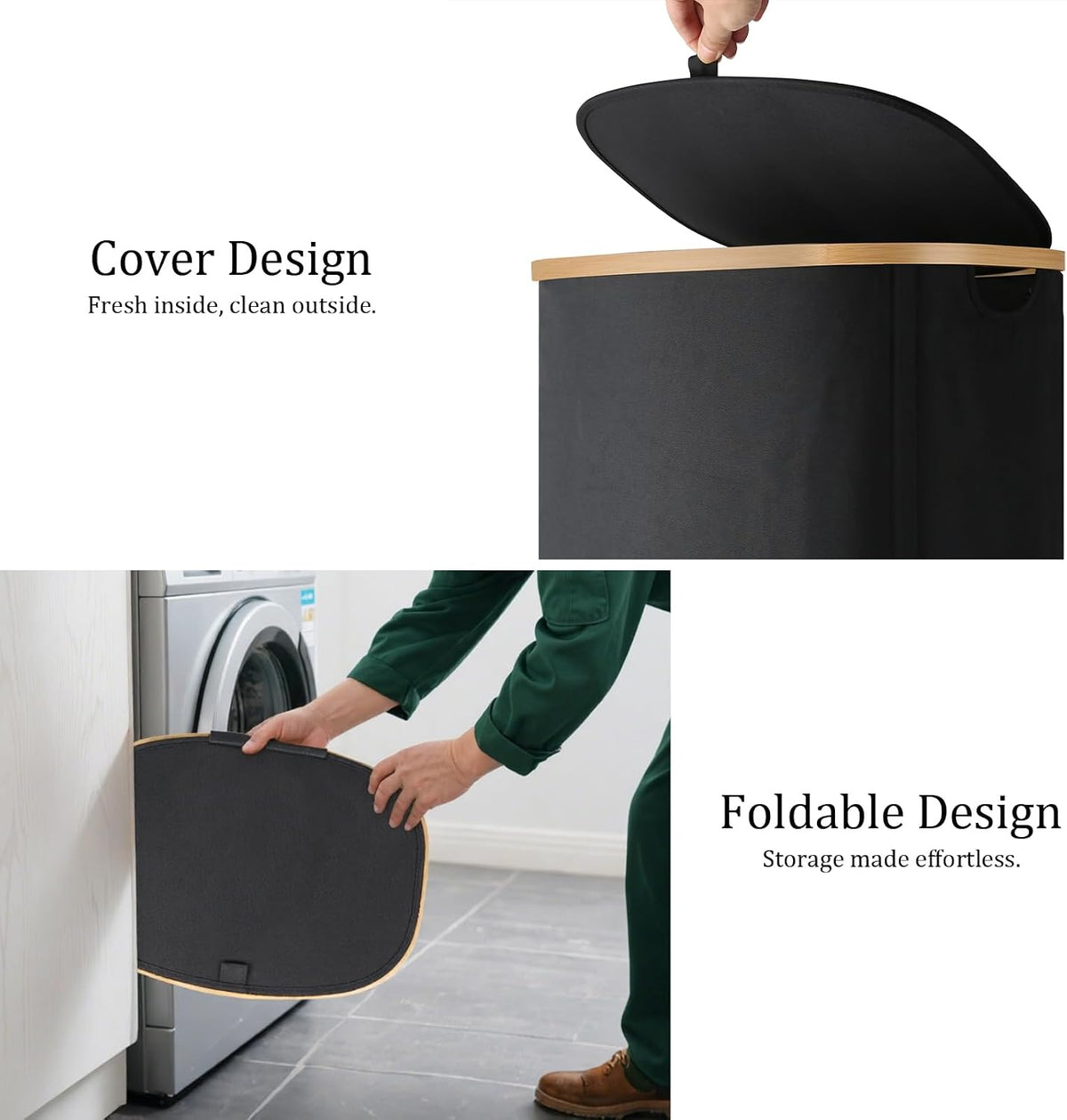 Slim Laundry Basket with Lid, 80L Narrow Laundry Hamper with Removable Bag, Clothes Hampers for Laundry with Bamboo Handles for Bathroom, Bedroom, Dorm & Laundry Room