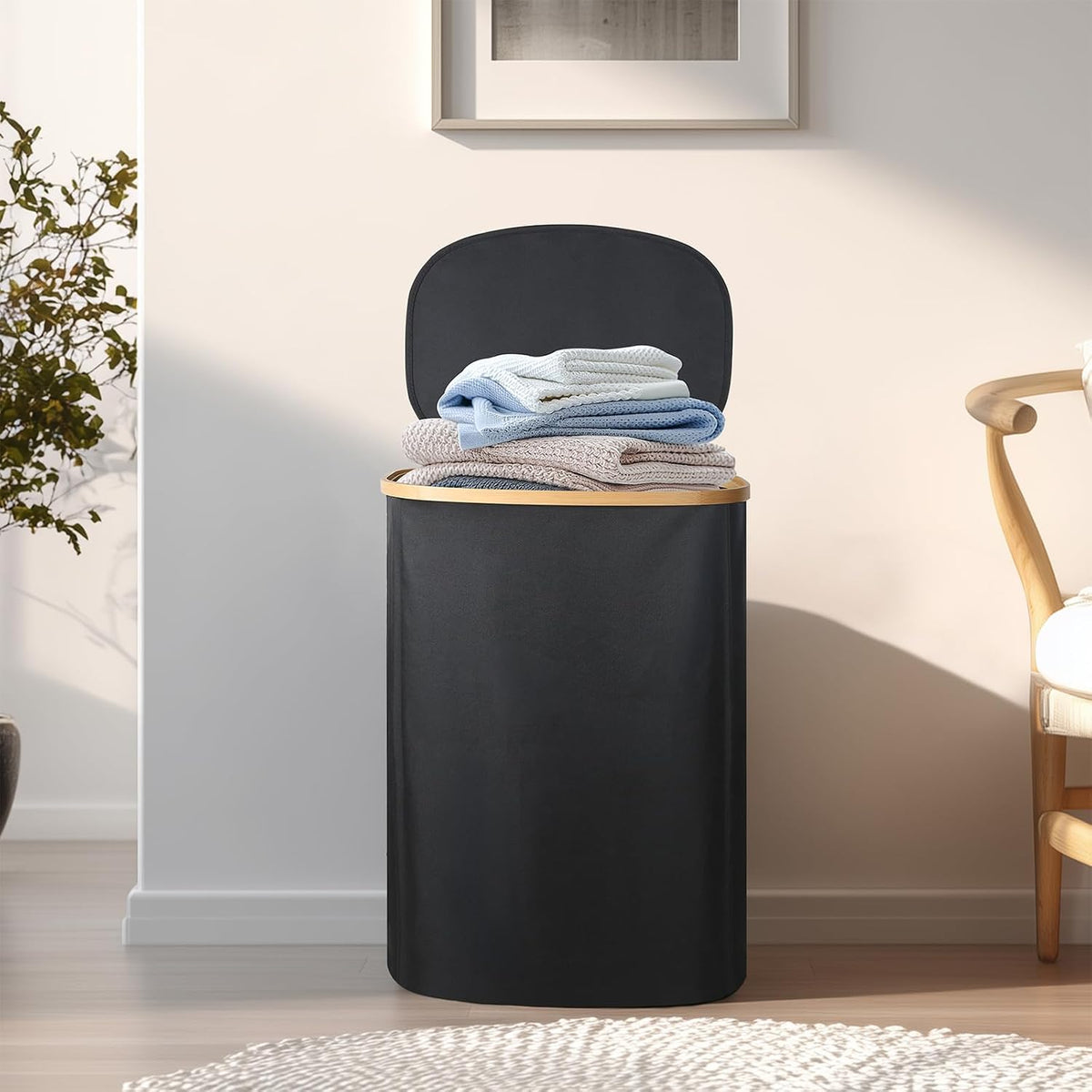Slim Laundry Basket with Lid, 80L Narrow Laundry Hamper with Removable Bag, Clothes Hampers for Laundry with Bamboo Handles for Bathroom, Bedroom, Dorm & Laundry Room