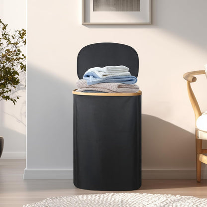 Slim Laundry Basket with Lid, 80L Narrow Laundry Hamper with Removable Bag, Clothes Hampers for Laundry with Bamboo Handles for Bathroom, Bedroom, Dorm & Laundry Room