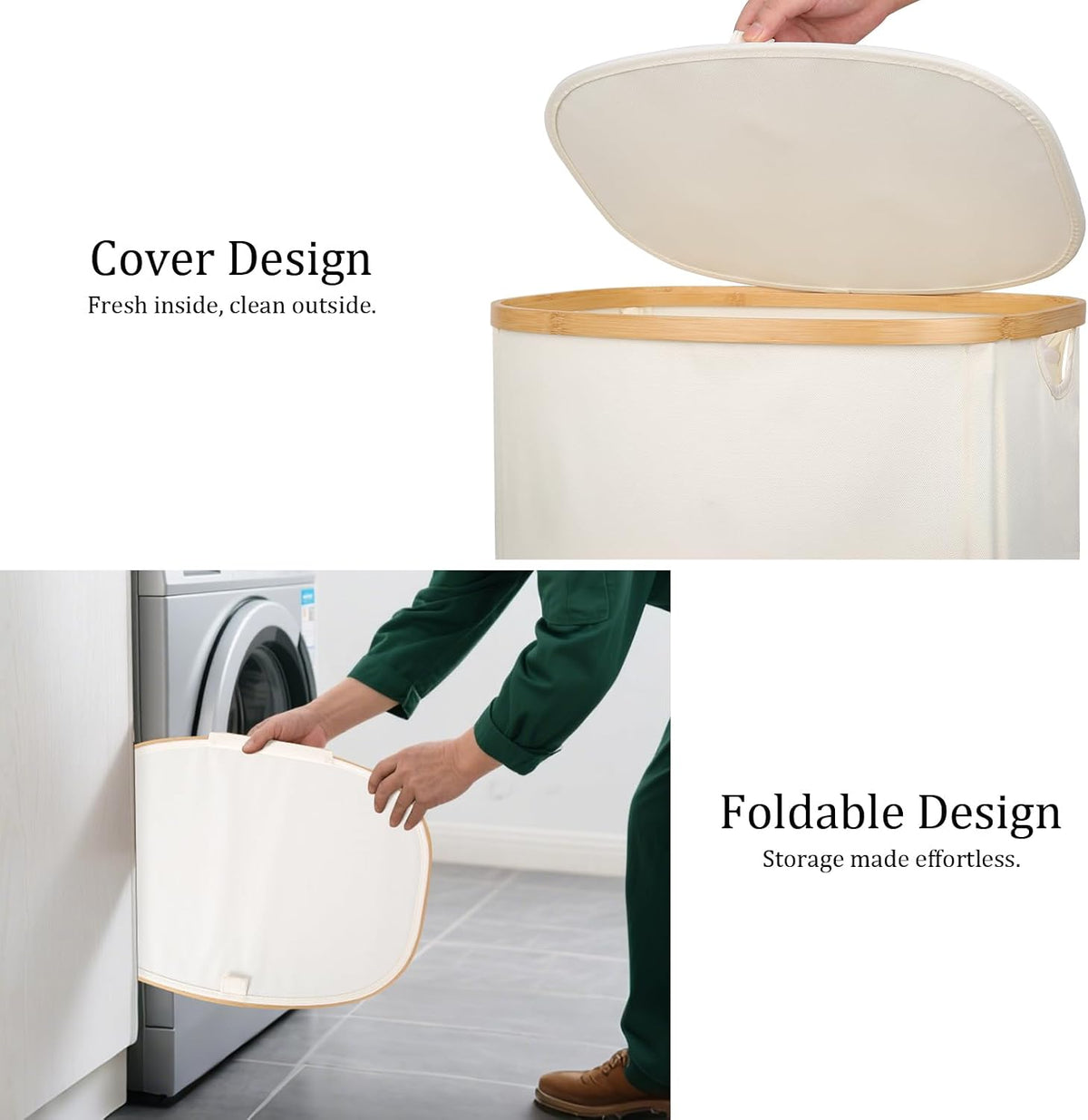 Slim Laundry Basket with Lid, 80L Narrow Laundry Hamper with Removable Bag, Clothes Hampers for Laundry with Bamboo Handles for Bathroom, Bedroom, Dorm & Laundry Room