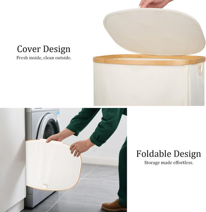 Slim Laundry Basket with Lid, 80L Narrow Laundry Hamper with Removable Bag, Clothes Hampers for Laundry with Bamboo Handles for Bathroom, Bedroom, Dorm & Laundry Room