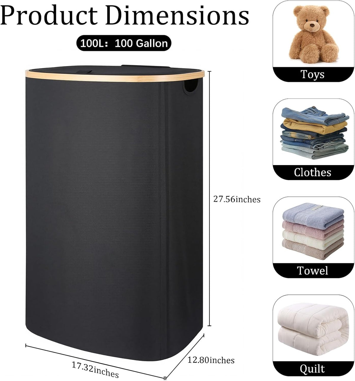 Slim Laundry Basket with Lid, 80L Narrow Laundry Hamper with Removable Bag, Clothes Hampers for Laundry with Bamboo Handles for Bathroom, Bedroom, Dorm & Laundry Room