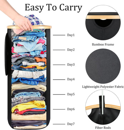 Slim Laundry Basket with Lid, 80L Narrow Laundry Hamper with Removable Bag, Clothes Hampers for Laundry with Bamboo Handles for Bathroom, Bedroom, Dorm & Laundry Room