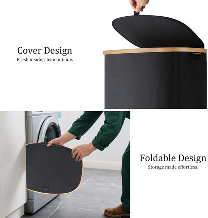 Slim Laundry Basket with Lid, 80L Narrow Laundry Hamper with Removable Bag, Clothes Hampers for Laundry with Bamboo Handles for Bathroom, Bedroom, Dorm & Laundry Room