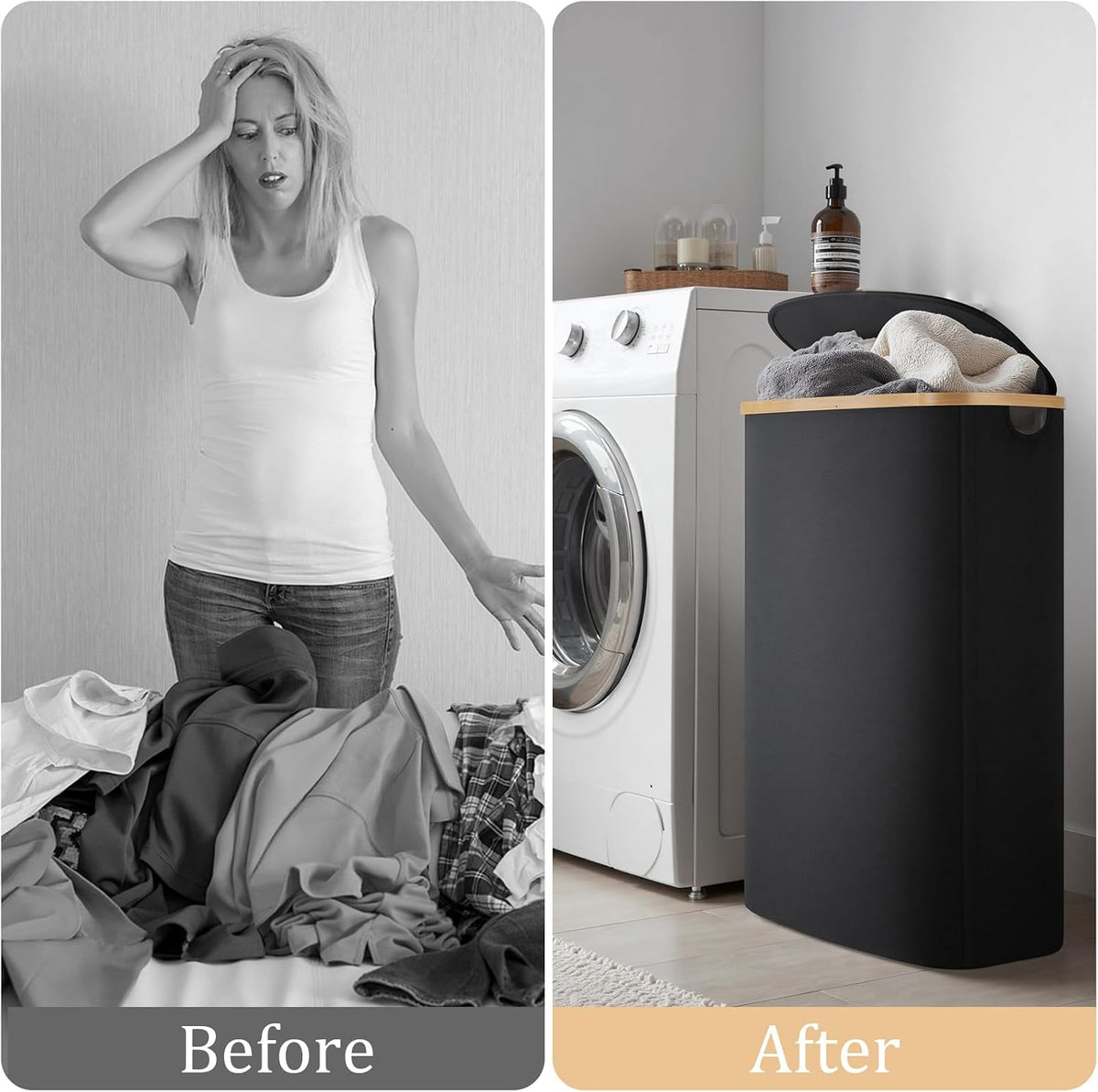 Slim Laundry Basket with Lid, 80L Narrow Laundry Hamper with Removable Bag, Clothes Hampers for Laundry with Bamboo Handles for Bathroom, Bedroom, Dorm & Laundry Room