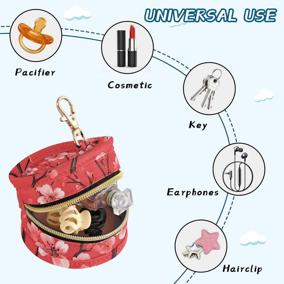 Pink Cherry Blossoms Baby Pacifier Holder Case, Dustproof Portable Storage Box for Diaper Bag Purse, Pacifier Storage Container for Boys & Girls