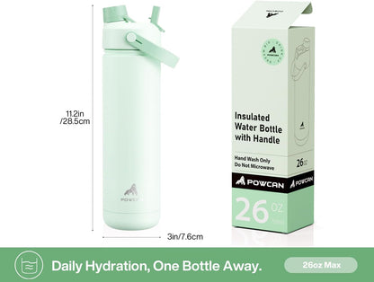 26 oz Insulated Water Bottle with 2-in-1 Straw and Spout Lid, Keep Cold 24H, Leak-Proof, Fits in Car Cup Holder, Stainless Steel Water Bottle for Sports, Gym, Travel, and School (Mousse) - Colors B