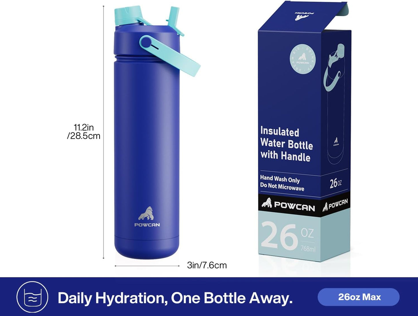 26 oz Insulated Water Bottle with 2-in-1 Straw and Spout Lid, Keep Cold 24H, Leak-Proof, Fits in Car Cup Holder, Stainless Steel Water Bottle for Sports, Gym, Travel, and School (Mousse) - Colors B