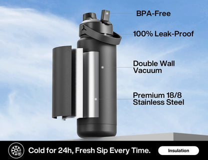 26 oz Insulated Water Bottle with 2-in-1 Straw and Spout Lid, Keep Cold 24H, Leak-Proof, Fits in Car Cup Holder, Stainless Steel Water Bottle for Sports, Gym, Travel, and School (Mousse) - Colors B