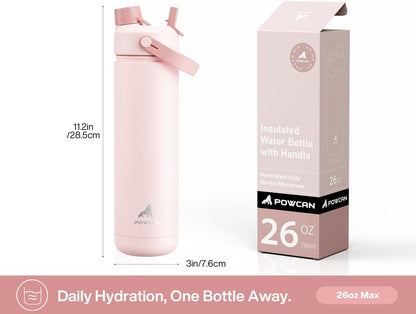 26 oz Insulated Water Bottle with 2-in-1 Straw and Spout Lid, Keep Cold 24H, Leak-Proof, Fits in Car Cup Holder, Stainless Steel Water Bottle for Sports, Gym, Travel, and School (Mousse) - Colors B