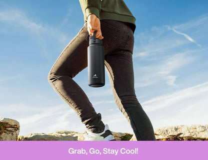 26 oz Insulated Water Bottle with 2-in-1 Straw and Spout Lid, Keep Cold 24H, Leak-Proof, Fits in Car Cup Holder, Stainless Steel Water Bottle for Sports, Gym, Travel, and School (Mousse) - Colors B