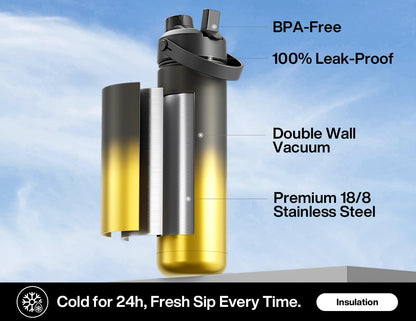 26 oz Insulated Water Bottle with 2-in-1 Straw and Spout Lid, Keep Cold 24H, Leak-Proof, Fits in Car Cup Holder, Stainless Steel Water Bottle for Sports, Gym, Travel, and School (Mousse) - Colors B