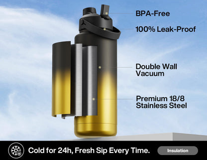 26 oz Insulated Water Bottle with 2-in-1 Straw and Spout Lid, Keep Cold 24H, Leak-Proof, Fits in Car Cup Holder, Stainless Steel Water Bottle for Sports, Gym, Travel, and School (Mousse) - Colors B