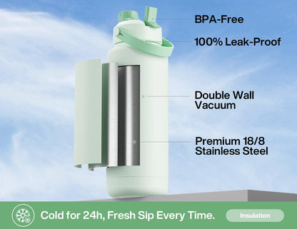 26 oz Insulated Water Bottle with 2-in-1 Straw and Spout Lid, Keep Cold 24H, Leak-Proof, Fits in Car Cup Holder, Stainless Steel Water Bottle for Sports, Gym, Travel, and School (Mousse) - Colors B