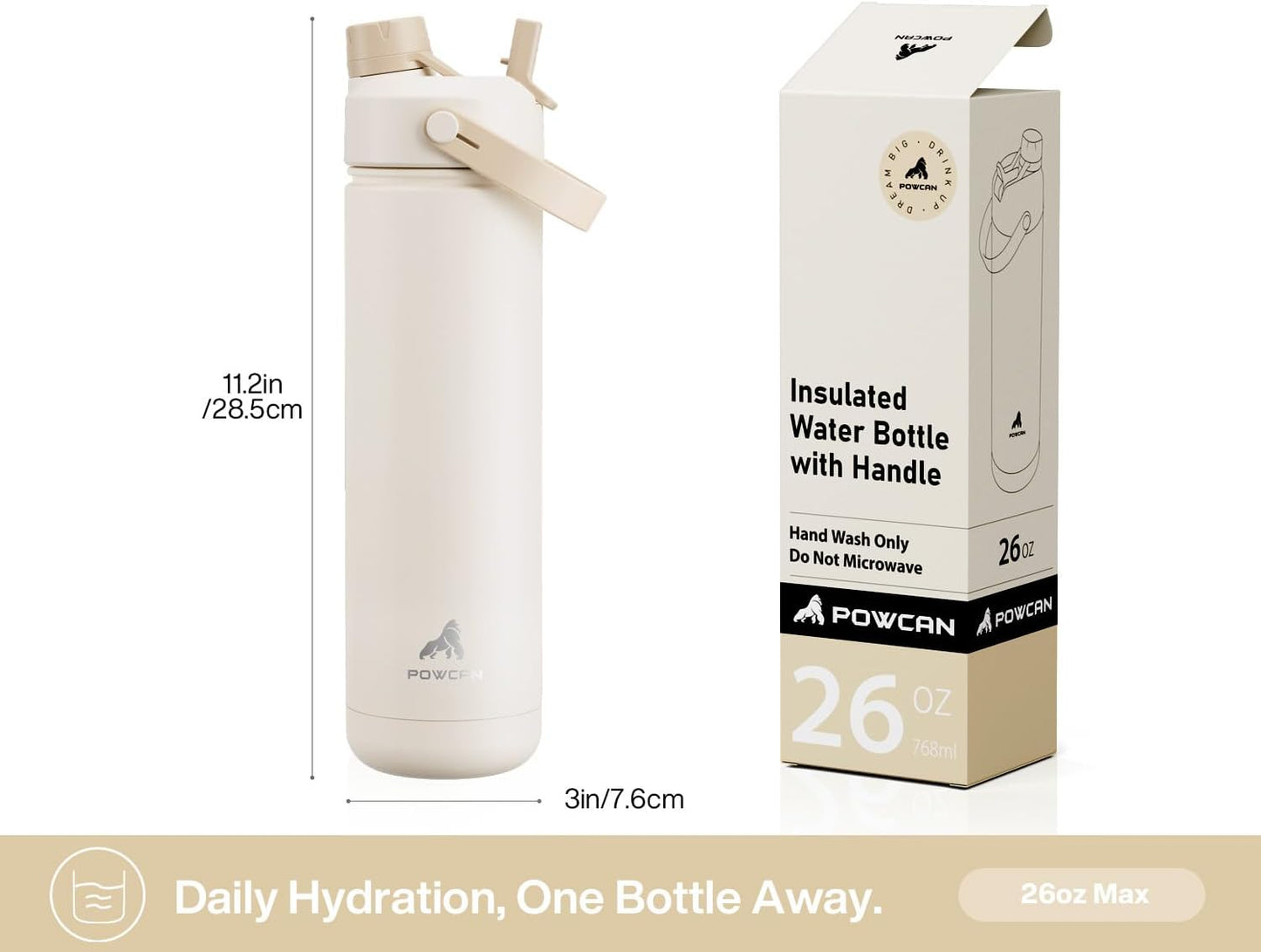 26 oz Insulated Water Bottle with 2-in-1 Straw and Spout Lid, Keep Cold 24H, Leak-Proof, Fits in Car Cup Holder, Stainless Steel Water Bottle for Sports, Gym, Travel, and School (Mousse) - Colors B