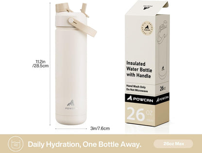 26 oz Insulated Water Bottle with 2-in-1 Straw and Spout Lid, Keep Cold 24H, Leak-Proof, Fits in Car Cup Holder, Stainless Steel Water Bottle for Sports, Gym, Travel, and School (Mousse) - Colors B