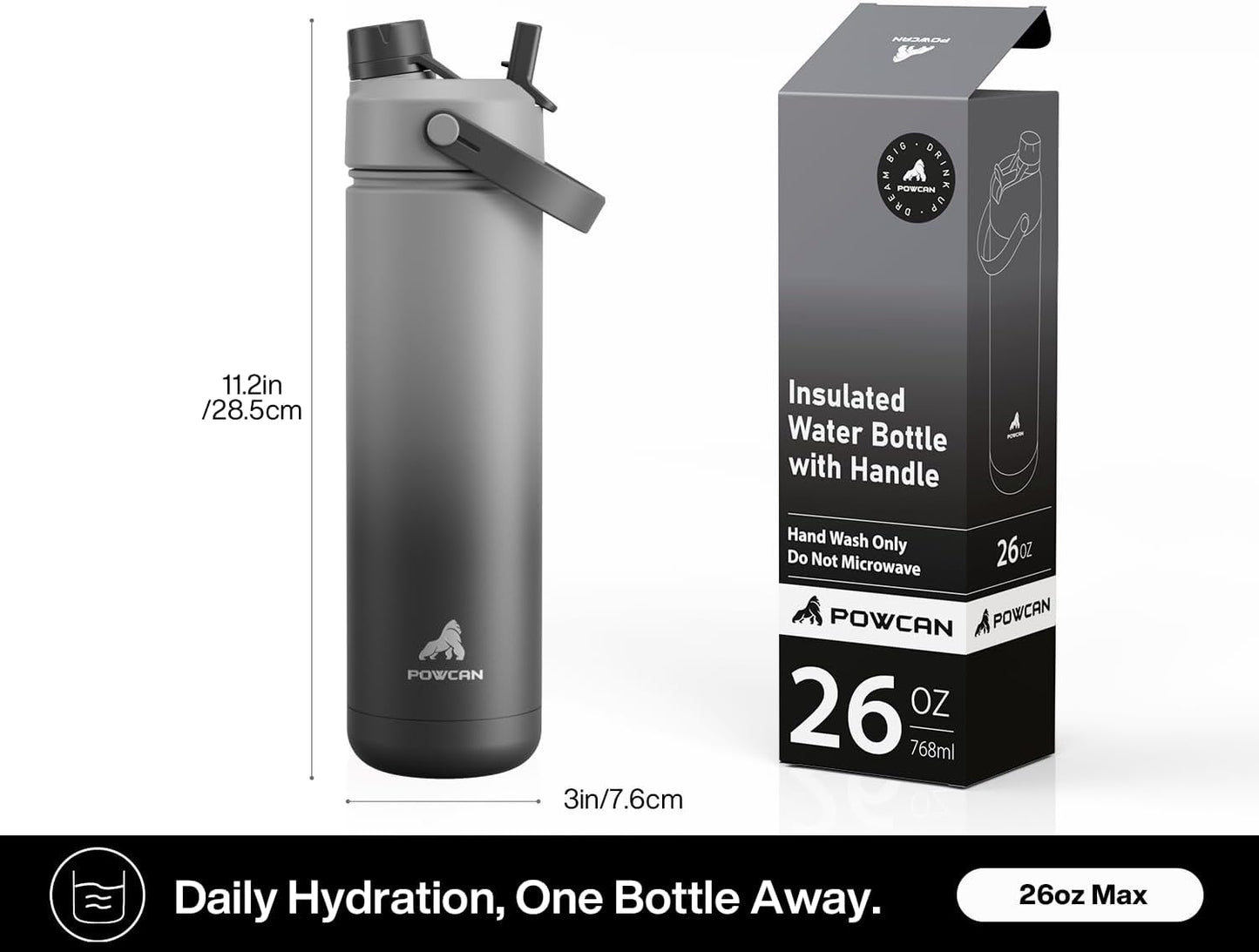 26 oz Insulated Water Bottle with 2-in-1 Straw and Spout Lid, Keep Cold 24H, Leak-Proof, Fits in Car Cup Holder, Stainless Steel Water Bottle for Sports, Gym, Travel, and School (Mousse) - Colors B