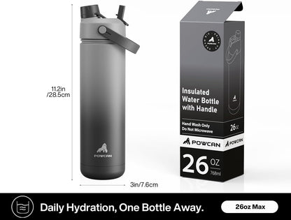 26 oz Insulated Water Bottle with 2-in-1 Straw and Spout Lid, Keep Cold 24H, Leak-Proof, Fits in Car Cup Holder, Stainless Steel Water Bottle for Sports, Gym, Travel, and School (Mousse) - Colors B