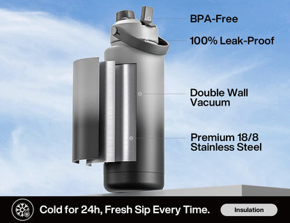 26 oz Insulated Water Bottle with 2-in-1 Straw and Spout Lid, Keep Cold 24H, Leak-Proof, Fits in Car Cup Holder, Stainless Steel Water Bottle for Sports, Gym, Travel, and School (Mousse) - Colors B