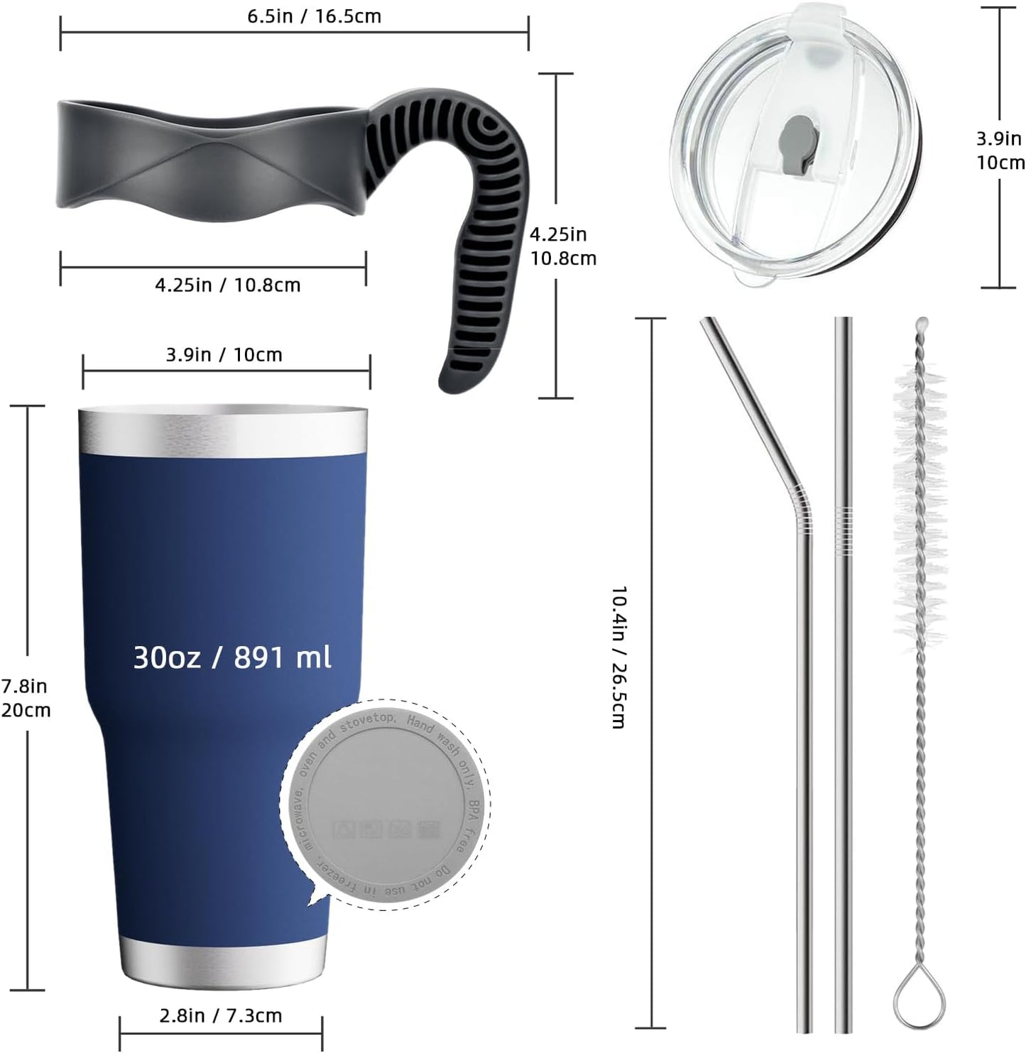 30oz Insulated Tumbler with Handle and Straw Stainless Steel Mug,Silver | Double Wall Vacuum Cup for Hot and Cold Beverages, Leak-Proof and Zero Condensation Design for Commute, Office, and Travel
