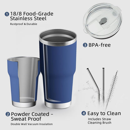 30oz Insulated Tumbler with Handle and Straw Stainless Steel Mug,Silver | Double Wall Vacuum Cup for Hot and Cold Beverages, Leak-Proof and Zero Condensation Design for Commute, Office, and Travel