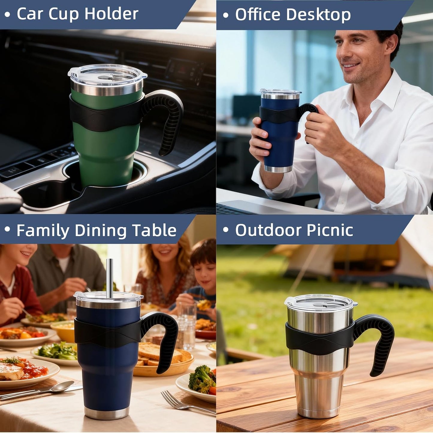 30oz Insulated Tumbler with Handle and Straw Stainless Steel Mug,Silver | Double Wall Vacuum Cup for Hot and Cold Beverages, Leak-Proof and Zero Condensation Design for Commute, Office, and Travel