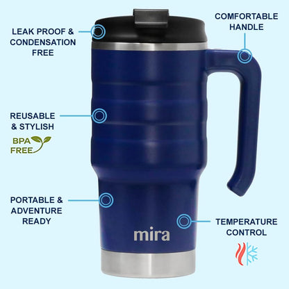 20 oz Insulated Travel Mug - Stainless Steel Coffee Cup with Spill-Proof Flip Lid & Handle - Hot/Cold Car Tumbler - White