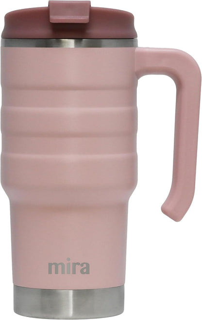 20 oz Insulated Travel Mug - Stainless Steel Coffee Cup with Spill-Proof Flip Lid & Handle - Hot/Cold Car Tumbler - White