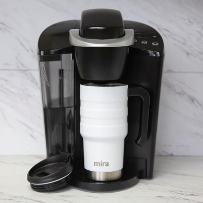 20 oz Insulated Travel Mug - Stainless Steel Coffee Cup with Spill-Proof Flip Lid & Handle - Hot/Cold Car Tumbler - White