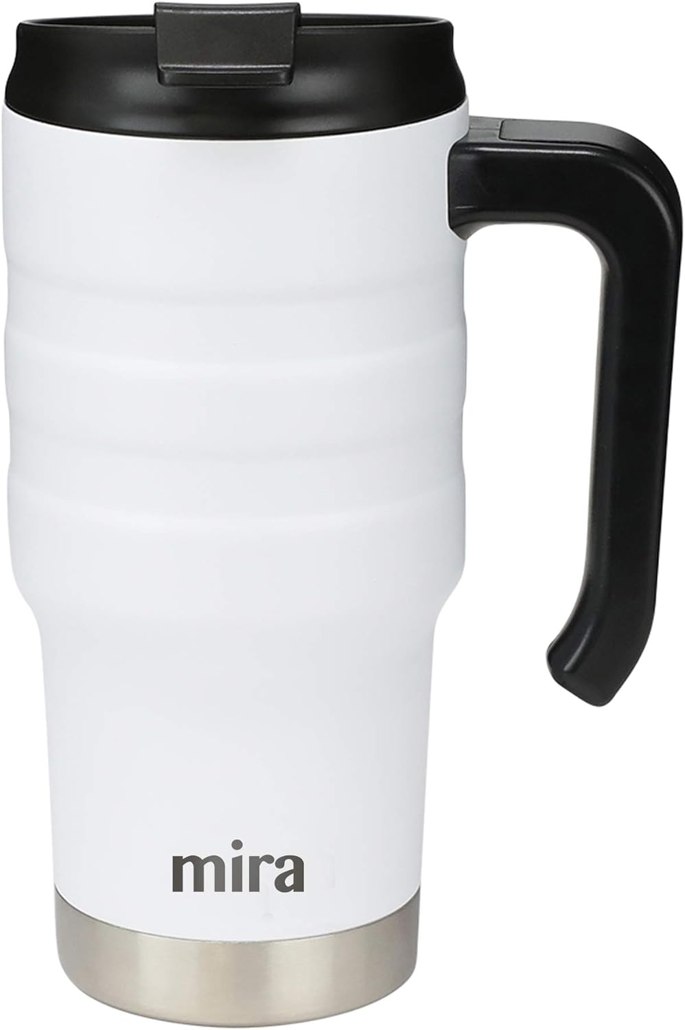 20 oz Insulated Travel Mug - Stainless Steel Coffee Cup with Spill-Proof Flip Lid & Handle - Hot/Cold Car Tumbler - White