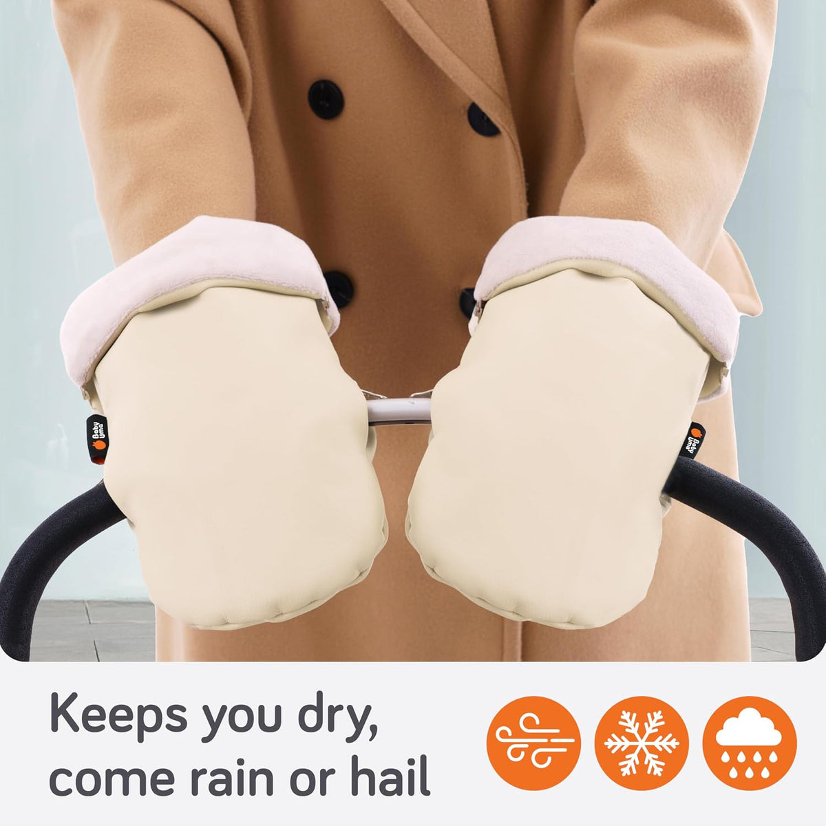 Stroller Gloves Hand Muff - Supersoft Fleece-Lined Faux-Leather Stroller Mittens, Water-Resistant & Universal with Side Zippers