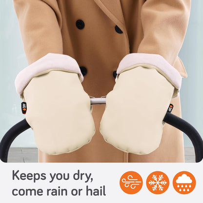 Stroller Gloves Hand Muff - Supersoft Fleece-Lined Faux-Leather Stroller Mittens, Water-Resistant & Universal with Side Zippers