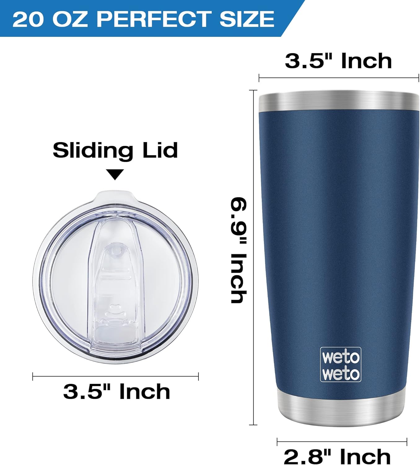 20oz Tumbler, Stainless Steel Vacuum Insulated Coffee Travel Mug, Double Wall Powder Coated Insulated Coffee Mug Travel Mug with Lid Thermal Cup for Outdoor (Navy Blue, 1 Pack)