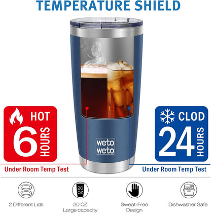 20oz Tumbler, Stainless Steel Vacuum Insulated Coffee Travel Mug, Double Wall Powder Coated Insulated Coffee Mug Travel Mug with Lid Thermal Cup for Outdoor (Navy Blue, 1 Pack)