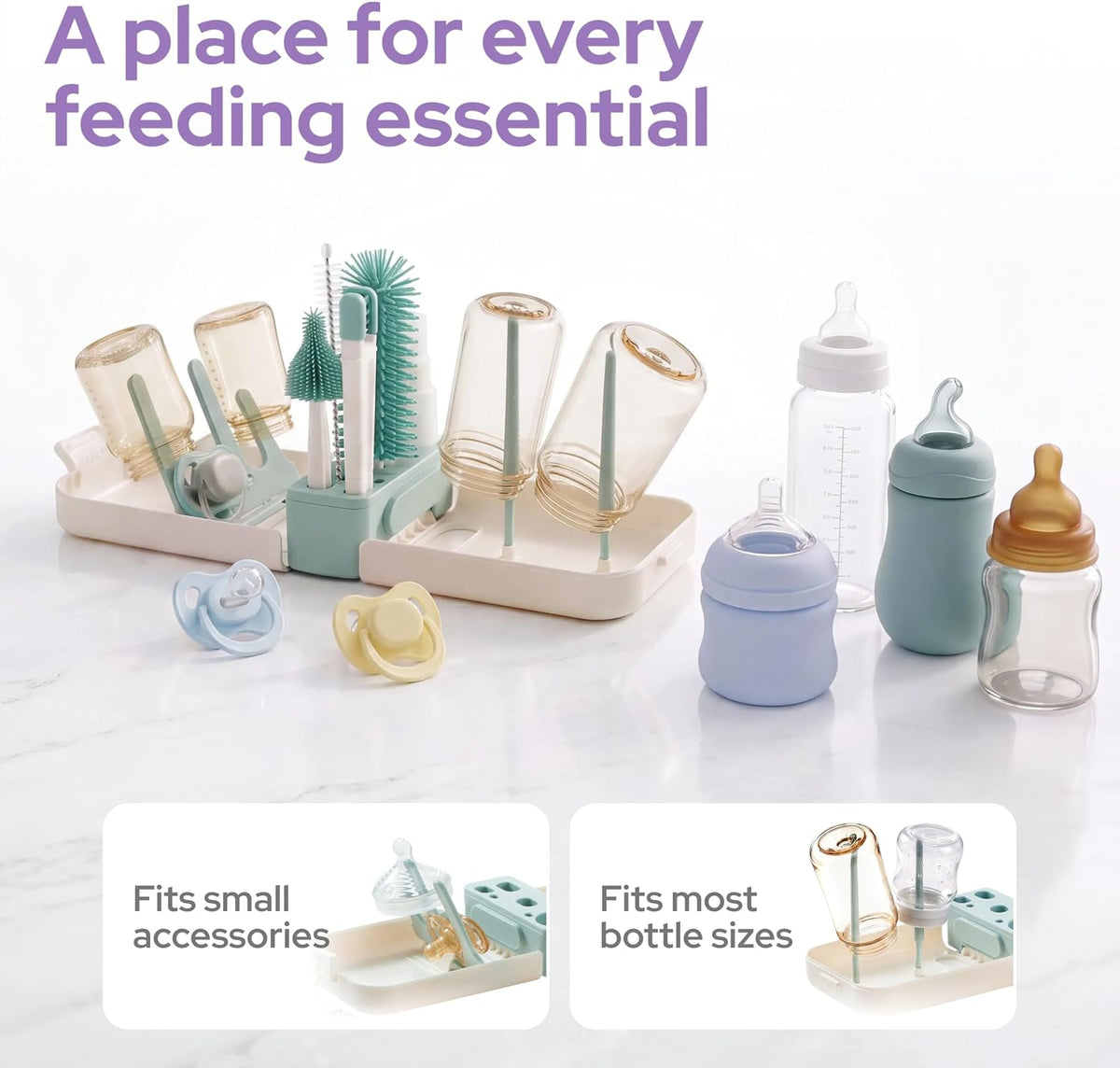 7-in-1 Travel Baby Bottle Cleaning Kit, Silicone Brush Tools, Mint
