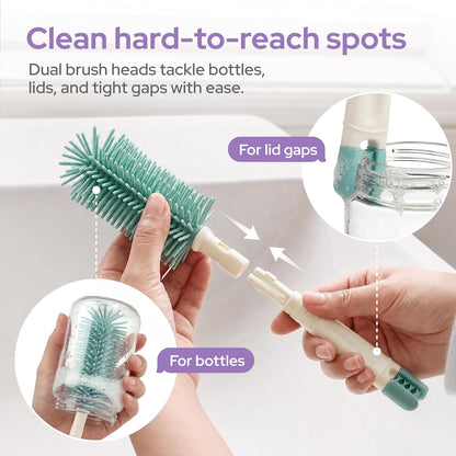 7-in-1 Travel Baby Bottle Cleaning Kit, Silicone Brush Tools, Mint