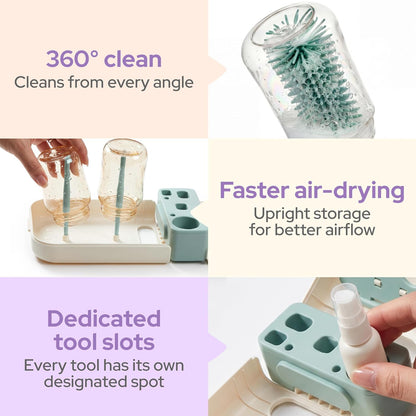 7-in-1 Travel Baby Bottle Cleaning Kit, Silicone Brush Tools, Mint