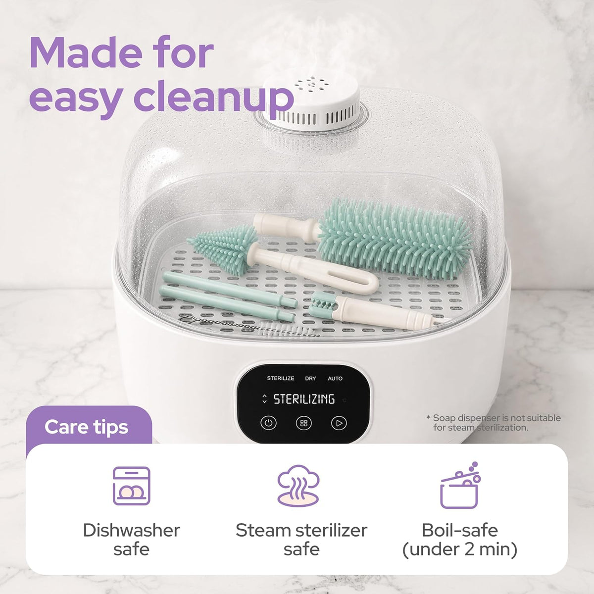 7-in-1 Travel Baby Bottle Cleaning Kit, Silicone Brush Tools, Mint