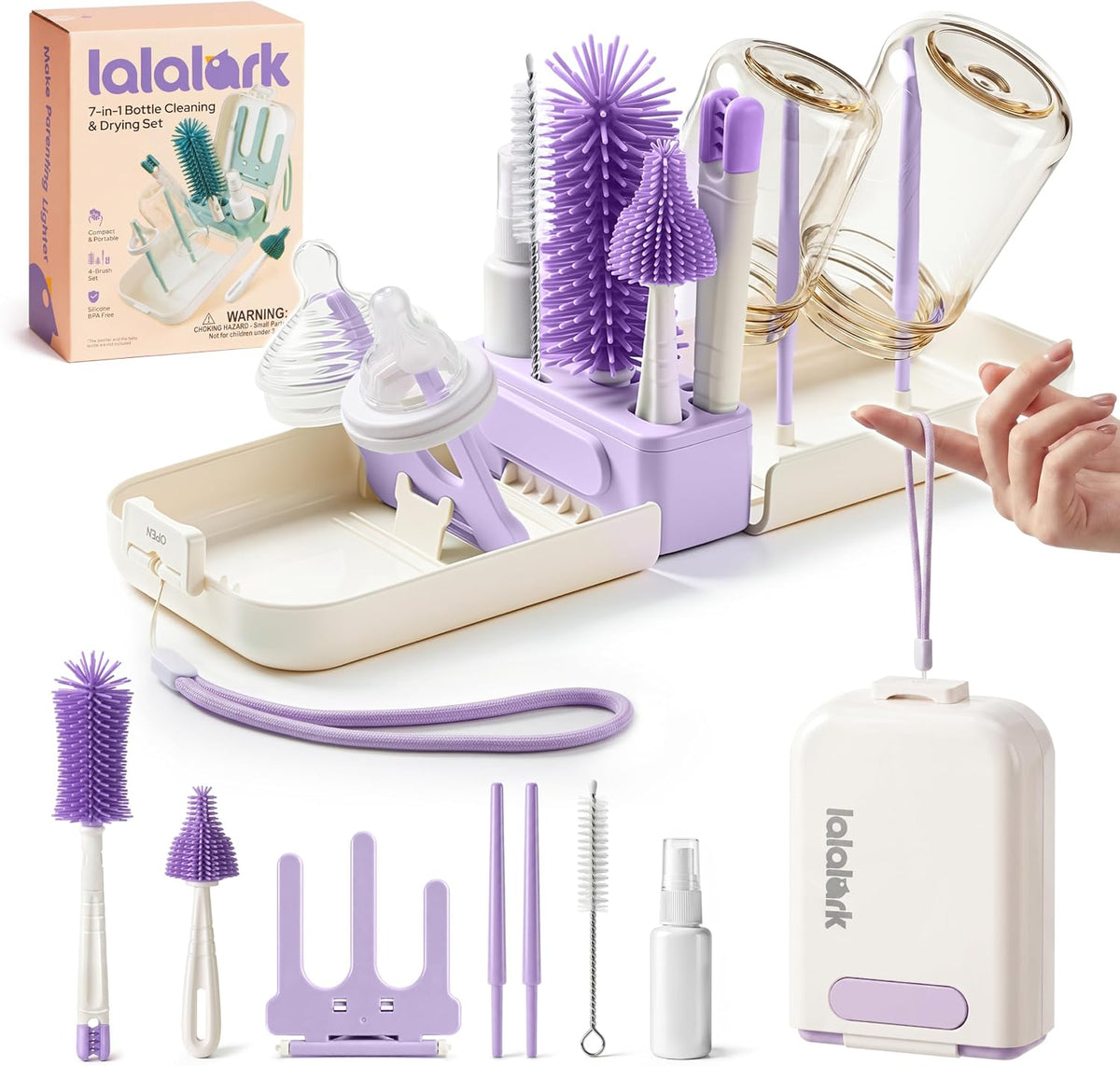 7-in-1 Travel Baby Bottle Cleaning Kit, Silicone Brush Tools, Mint