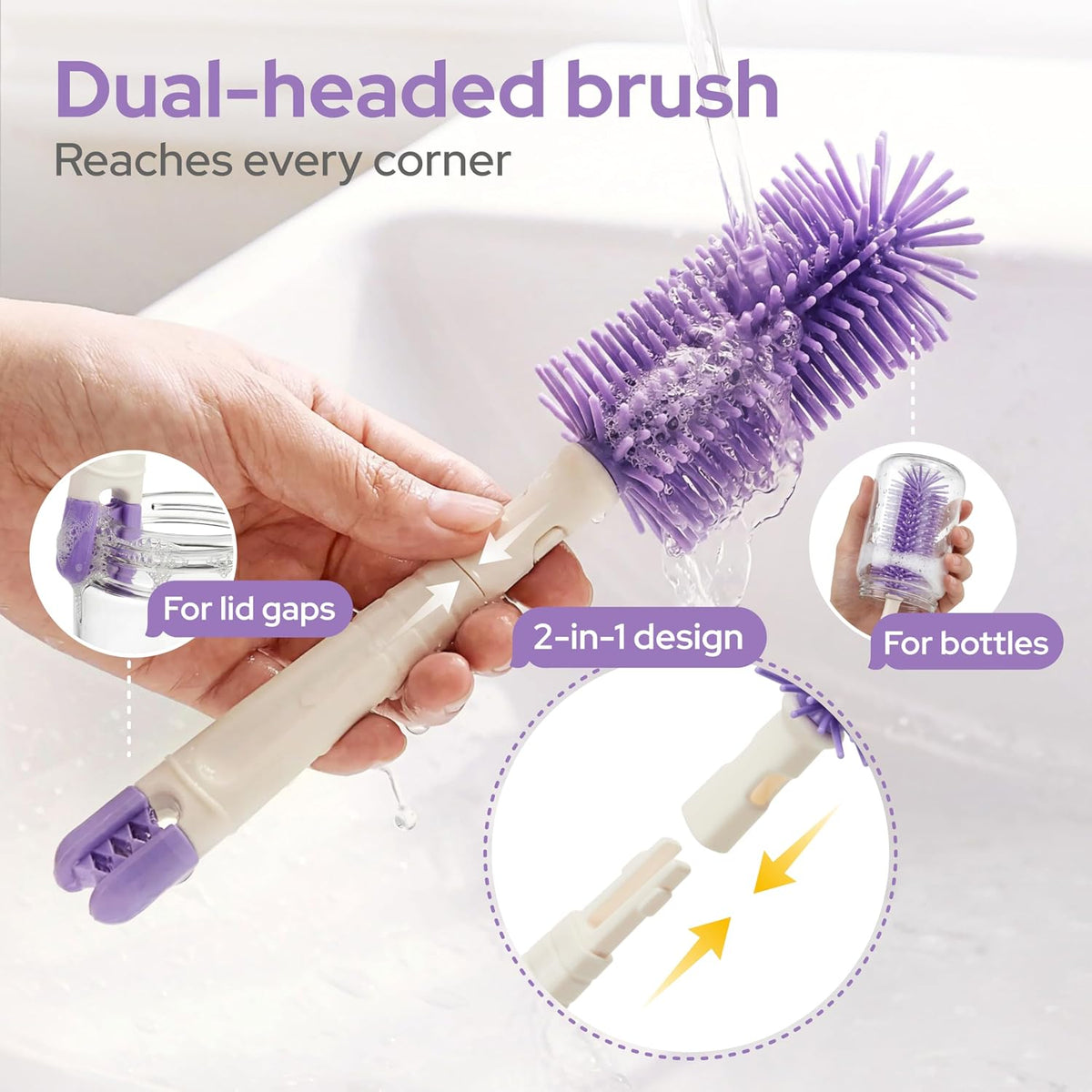 7-in-1 Travel Baby Bottle Cleaning Kit, Silicone Brush Tools, Mint