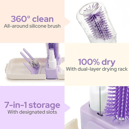 7-in-1 Travel Baby Bottle Cleaning Kit, Silicone Brush Tools, Mint